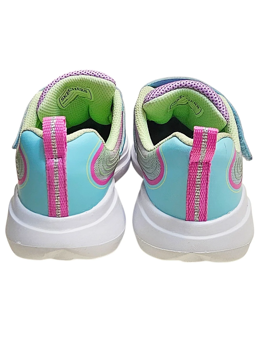 Skechers GO RUN Girls Pink Aqua Silver Rainbow Athletic Sneakers Size 2